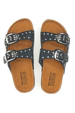 Ciabatte nere in denim con borchie e doppia fibbia SR001-PITTARELLO SUN Best