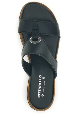Ciabatte nere in pelle con fascia e fibbia 241070811-PITTARELLO Sale