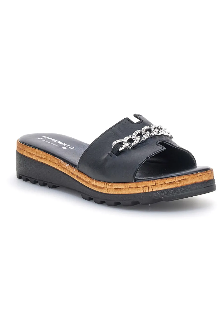 Ciabatte Nere in vera pelle Made in Italy con catena 333170811-PITTARELLO Clearance