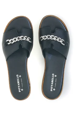 Ciabatte Nere in vera pelle Made in Italy con catena 333170811-PITTARELLO Clearance