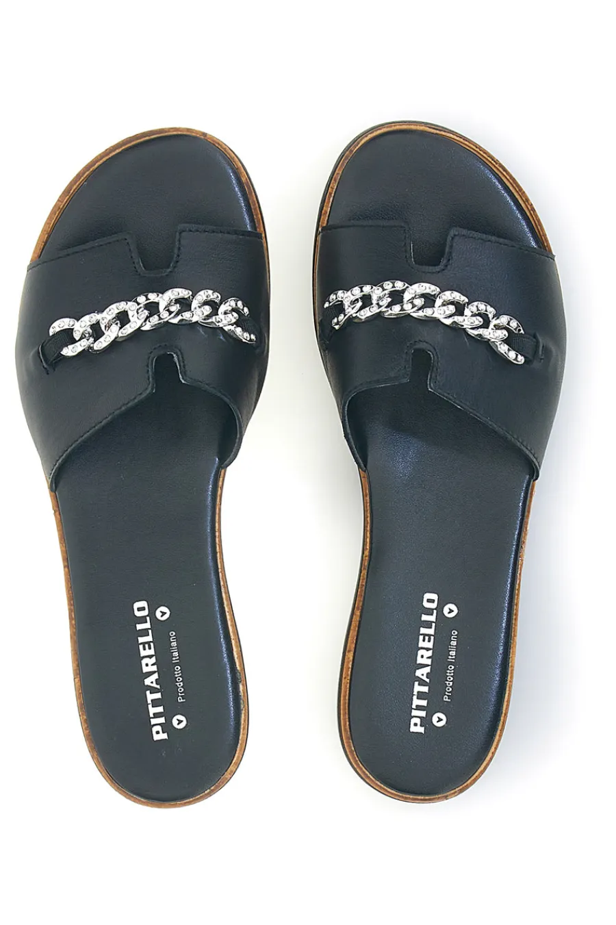 Ciabatte Nere in vera pelle Made in Italy con catena 333170811-PITTARELLO Clearance
