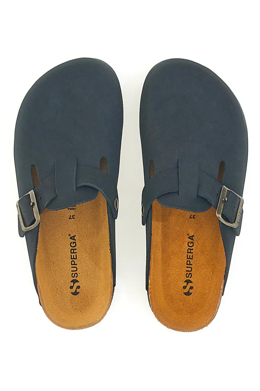 Ciabatte Nere Made in Italy Con Sottopiede in Vera Pelle S31U384-SUPERGA