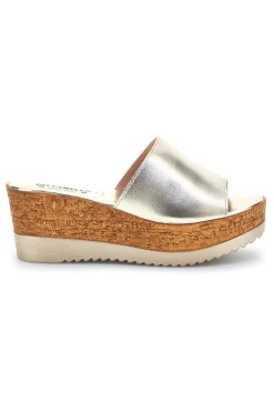 Ciabatte Oro con zeppa in vera pelle Made in Italy 23317428-PITTARELLO Outlet