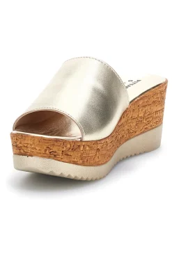 Ciabatte Oro con zeppa in vera pelle Made in Italy 23317428-PITTARELLO Outlet