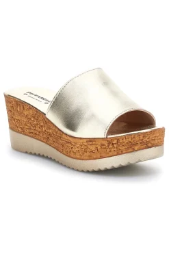 Ciabatte Oro con zeppa in vera pelle Made in Italy 23317428-PITTARELLO Outlet