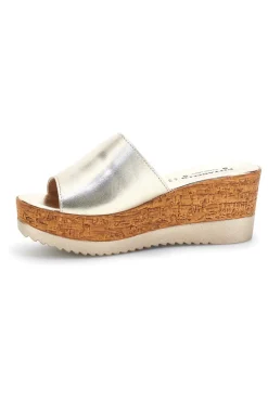 Ciabatte Oro con zeppa in vera pelle Made in Italy 23317428-PITTARELLO Outlet