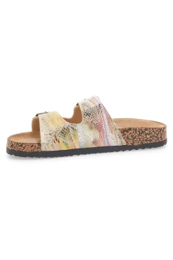 Ciabatte oro multicolor con doppia fibbia e suola effetto sughero 14601-PRIMA RIGA Sale