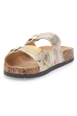 Ciabatte oro multicolor con doppia fibbia e suola effetto sughero 14601-PRIMA RIGA Sale