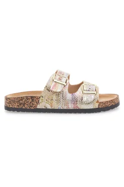 Ciabatte oro multicolor con doppia fibbia e suola effetto sughero 14601-PRIMA RIGA Sale