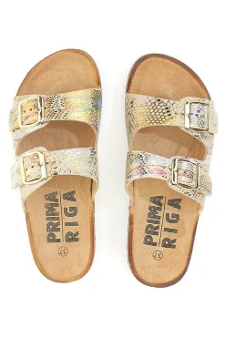 Ciabatte oro multicolor con doppia fibbia e suola effetto sughero 14601-PRIMA RIGA Sale
