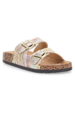 Ciabatte oro multicolor con doppia fibbia e suola effetto sughero 14601-PRIMA RIGA Sale