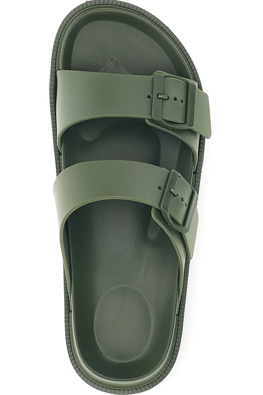 Ciabatte verde militare con doppia fibbia 2t2l 72593