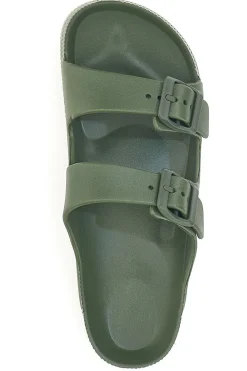 Ciabatte verdi in gomma doppio cinturino e flatform HM07-2T2L Clearance
