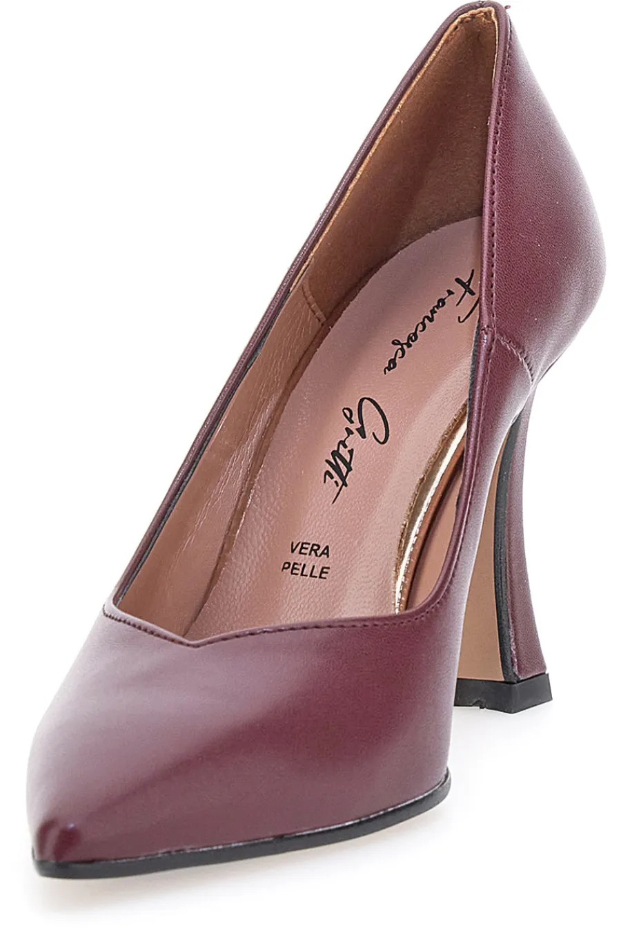 Décolleté bordeaux in vera pelle con tacco rocchetto 157-FRANCESCA GRITTI