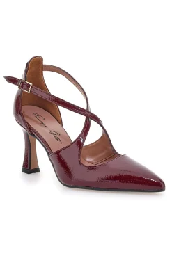 Décolleté bordeaux verniciate con cinturini incrociati e tacco a rocchetto A78-FRANCESCA GRITTI New