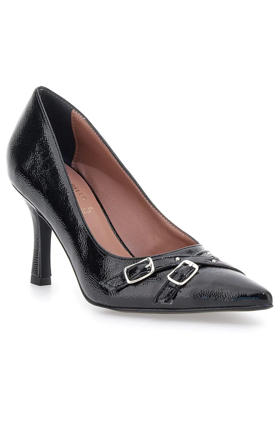 Décolleté nere con punta affusolata, fibbie e borchie 3843-PITTARELLO GLAM Discount
