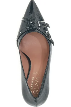 Décolleté nere con punta affusolata, fibbie e borchie 3843-PITTARELLO GLAM Discount