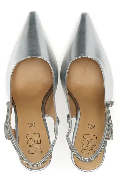 Décolleté Slingback Argento con Punta Sfilata e Cinturino con Strass 8820H118-MON DIEU Outlet