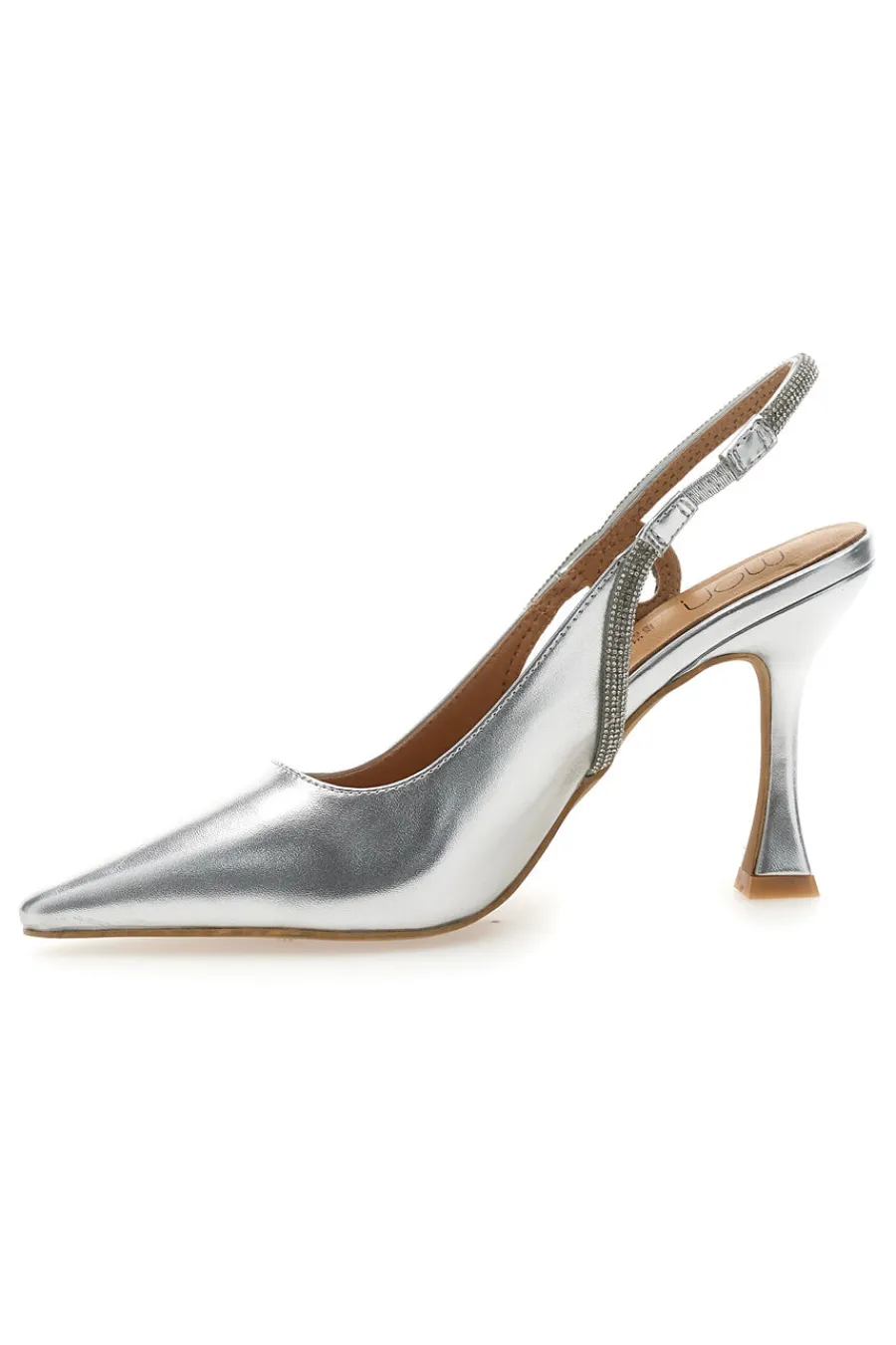 Décolleté Slingback Argento con Punta Sfilata e Cinturino con Strass 8820H118-MON DIEU Outlet