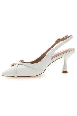 Décolleté Slingback Bianche con Cinturini Decorativi P531-FIRST LADY