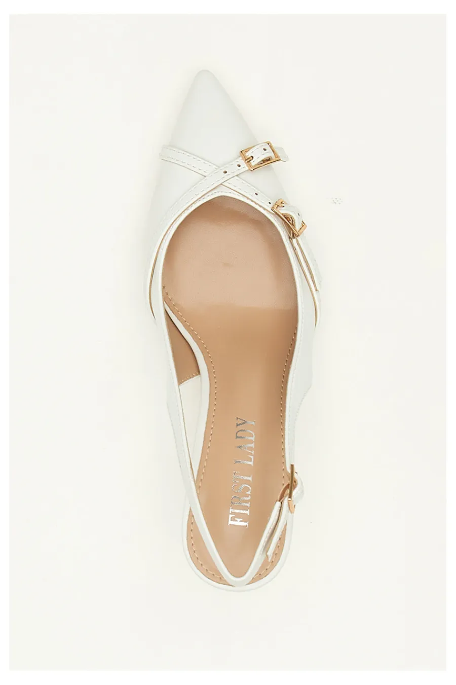 Décolleté Slingback Bianche con Cinturini Decorativi P531-FIRST LADY