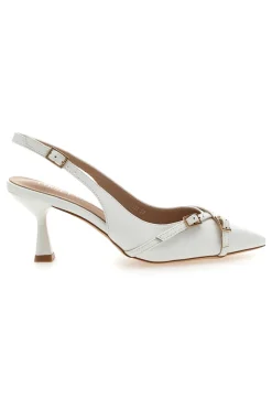 Décolleté Slingback Bianche con Cinturini Decorativi P531-FIRST LADY