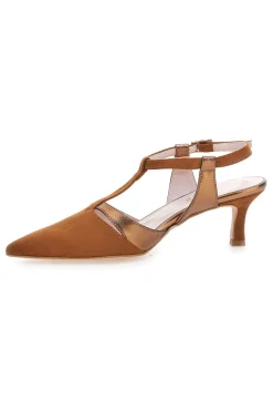 Décolleté slingback marrone con cinturino Made in Italy 4003-PITTARELLO GLAM Outlet