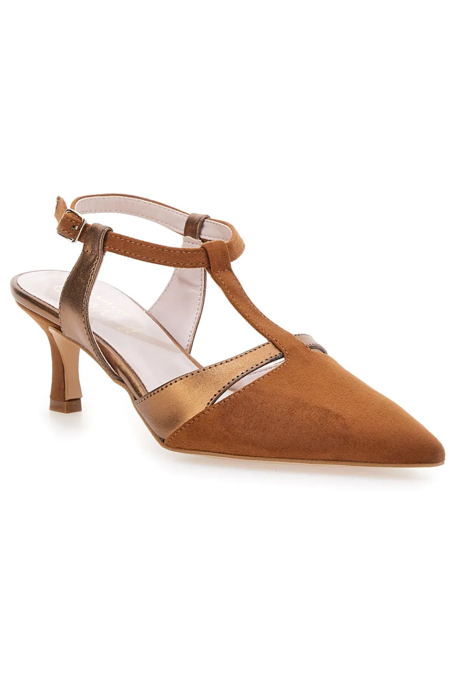 Décolleté slingback marrone con cinturino Made in Italy 4003-PITTARELLO GLAM Outlet