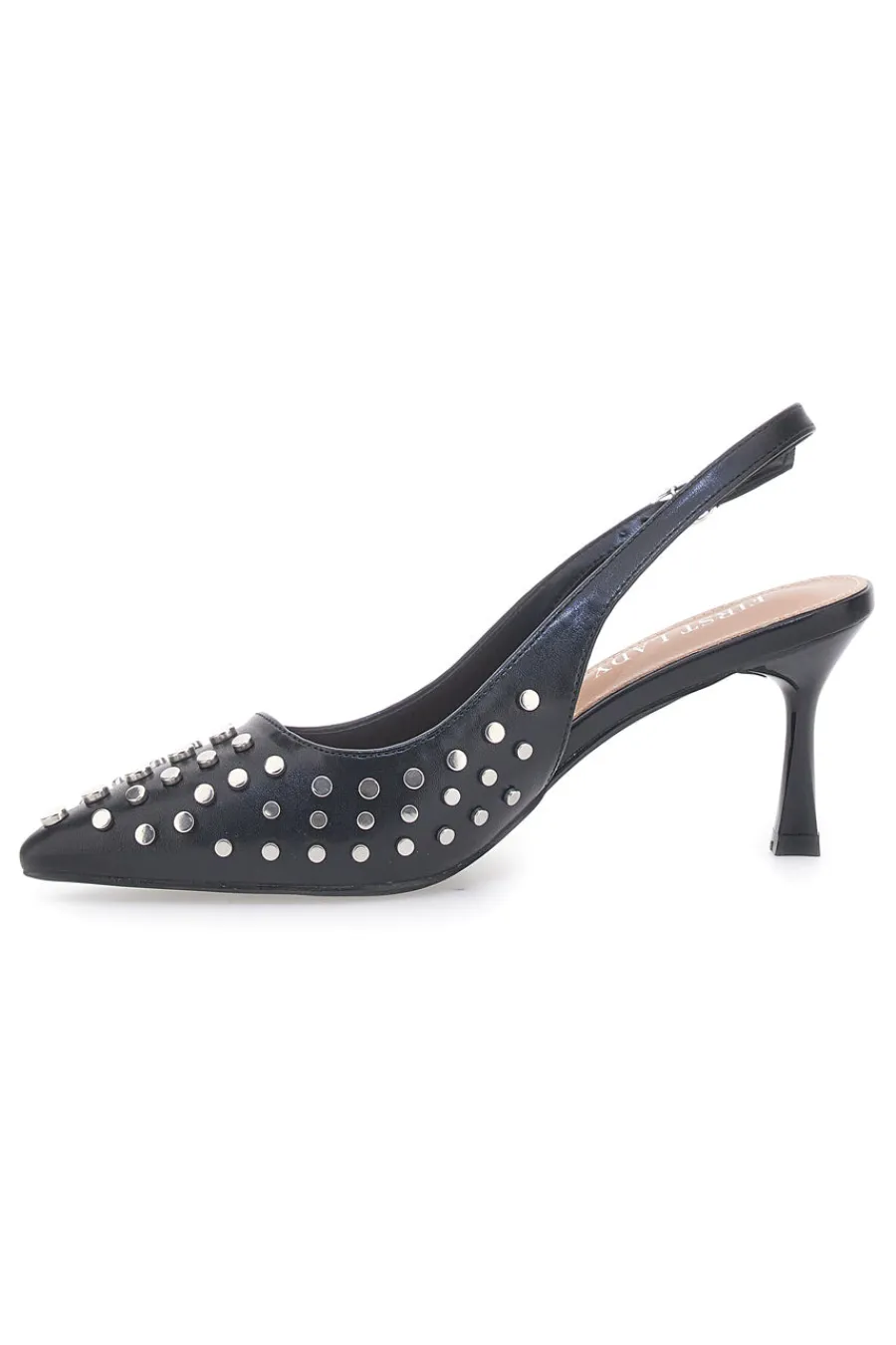 Décolleté Sling-back Nere Con Borchie P591-FIRST LADY Clearance