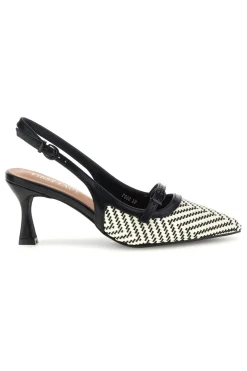 Décolleté Slingback nere con cinturino e tacco medio P666-FIRST LADY