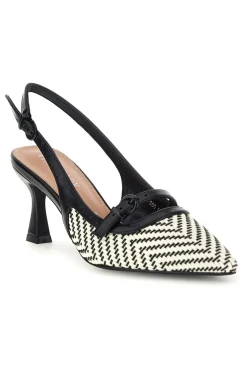 Décolleté Slingback nere con cinturino e tacco medio P666-FIRST LADY
