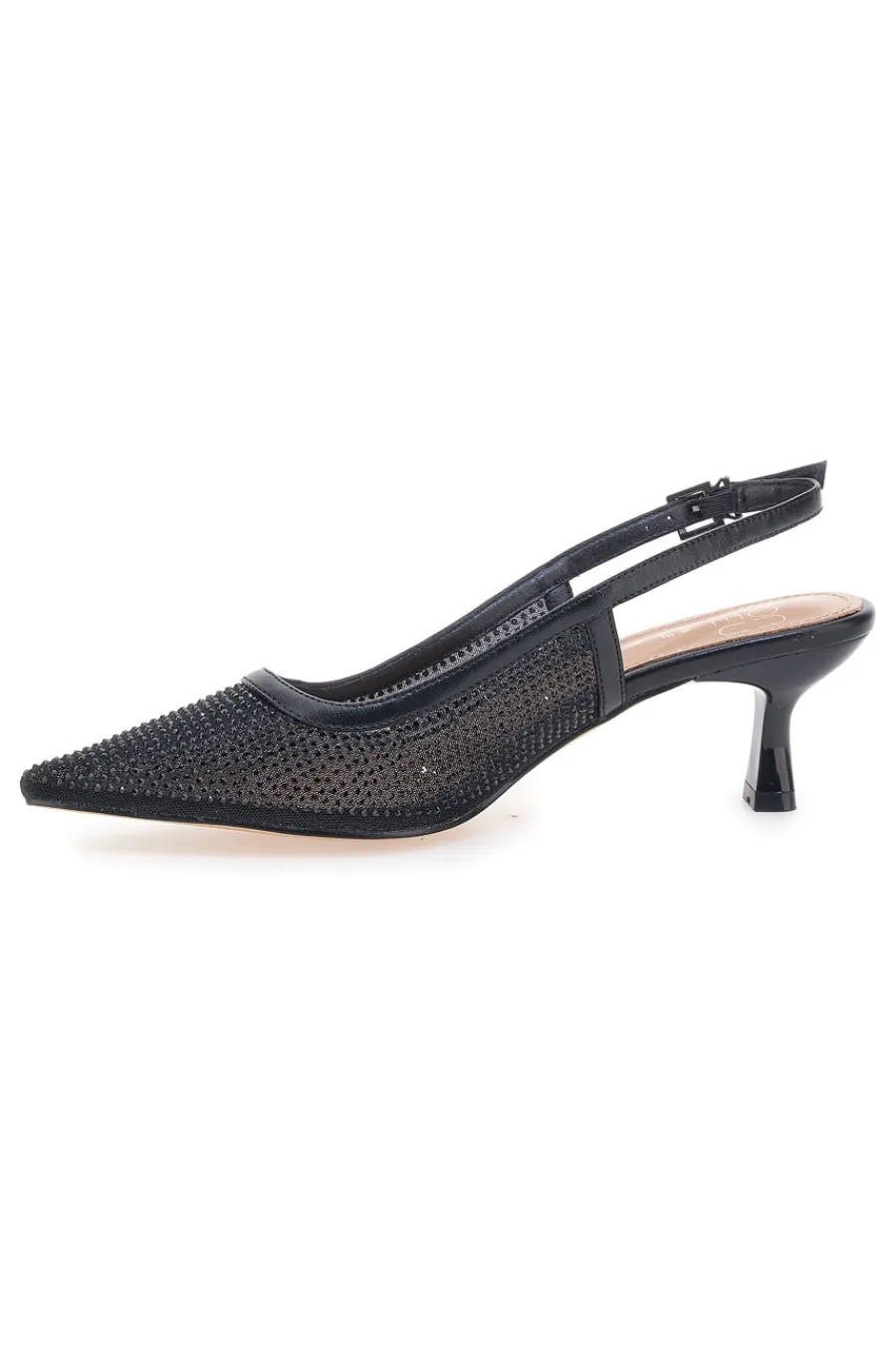 Décolleté slingback nere con strass e tacco basso 632-MON DIEU Online