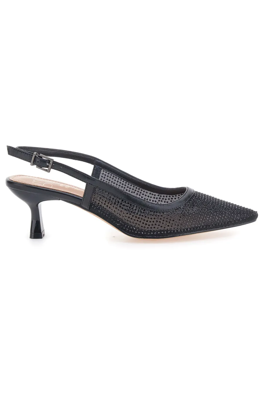 Décolleté slingback nere con strass e tacco basso 632-MON DIEU Online