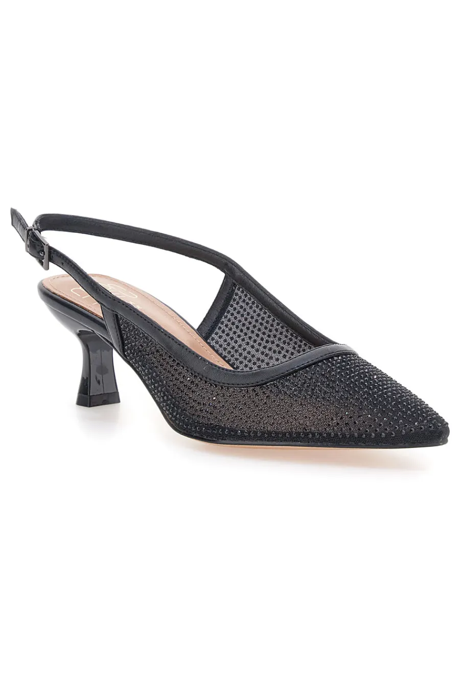 Décolleté slingback nere con strass e tacco basso 632-MON DIEU Online