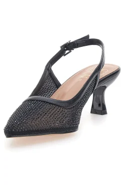 Décolleté slingback nere con strass e tacco basso 632-MON DIEU Online