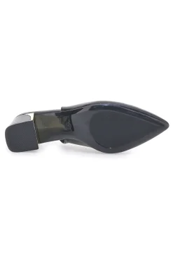 Décolleté Slingback Nere con Tacco con Dettaglio Effetto Cromato DQ50233-MON DIEU Outlet