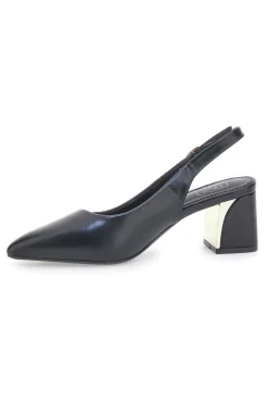 Décolleté Slingback Nere con Tacco con Dettaglio Effetto Cromato DQ50233-MON DIEU Outlet