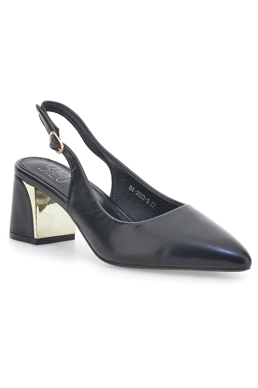Décolleté Slingback Nere con Tacco con Dettaglio Effetto Cromato DQ50233-MON DIEU Outlet