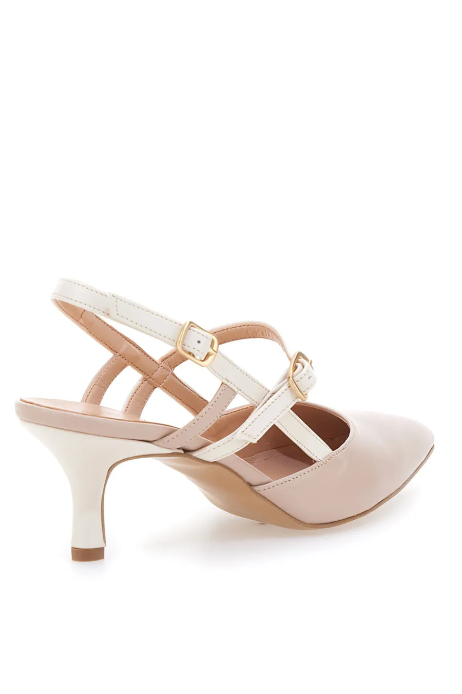 Décolleté Slingback Nude a Punta con Cinturini Bianchi 1175-PITTARELLO COUTURE New