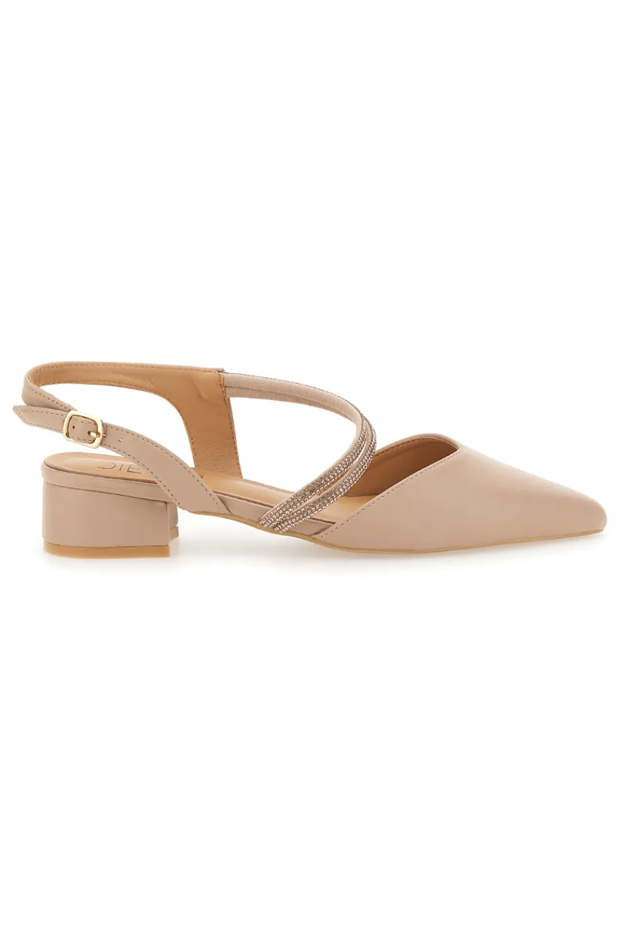 Décolleté Slingback Nude con Punta Sfilata e Cinturino con Strass 883153-MON DIEU Online