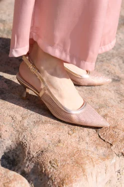 Décolleté slingback oro rosa con strass e tacco basso 632-MON DIEU Outlet