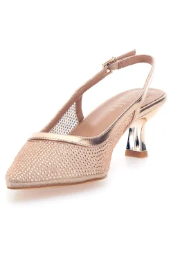 Décolleté slingback oro rosa con strass e tacco basso 632-MON DIEU Outlet