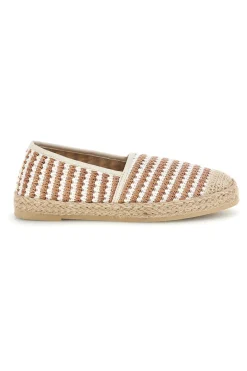 Espadrillas beige e bianche a righe in tessuto p687-PRIMA RIGA Clearance