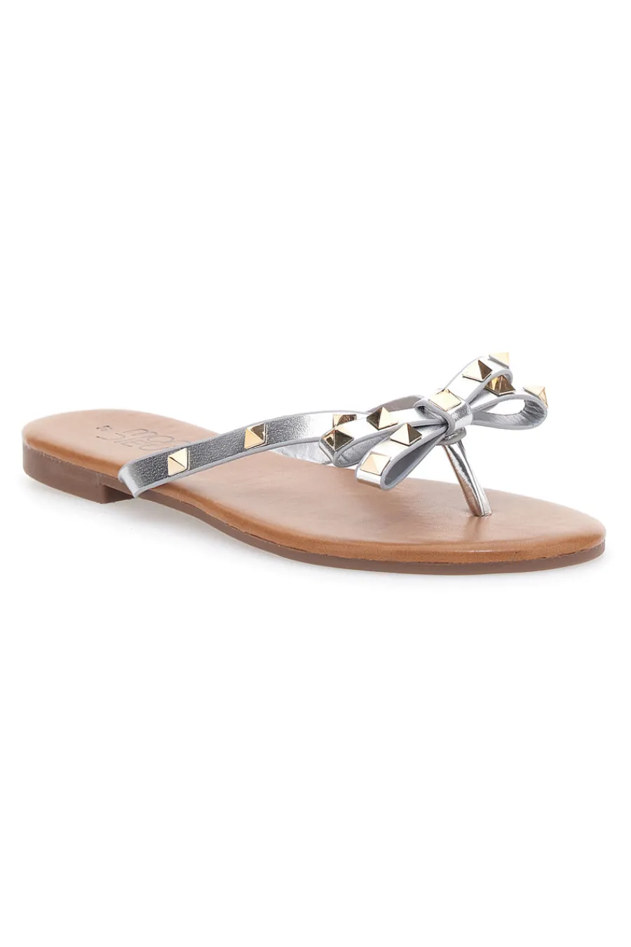 Flip-Flops mit silberner Schleife und Nieten PREA842-MON DIEU Best