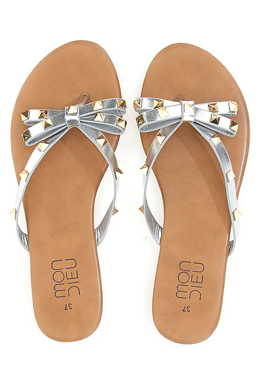 Flip-Flops mit silberner Schleife und Nieten PREA842-MON DIEU Best