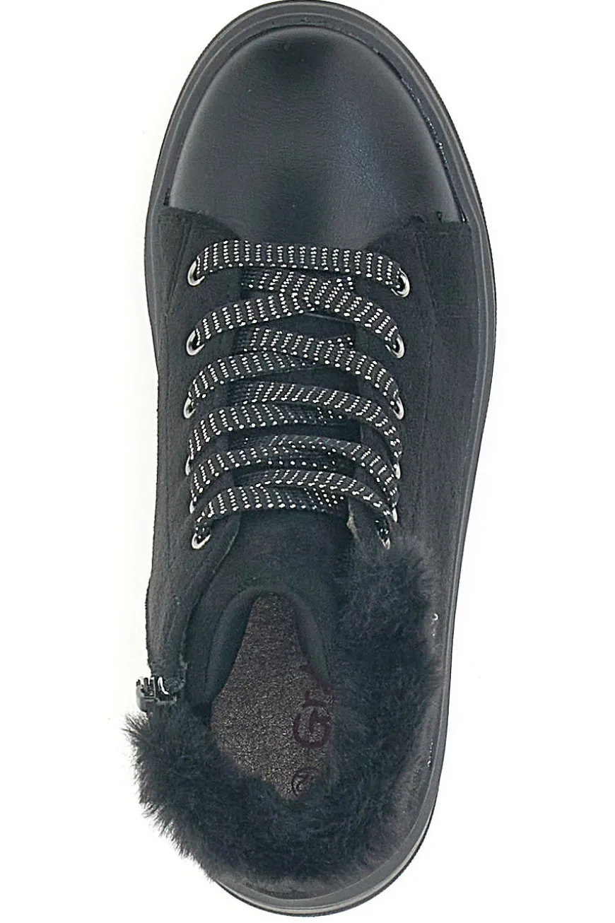 Gepolsterte schwarze Mid-Cut-Sneaker mit Reißverschluss und Fell Grazie 1719