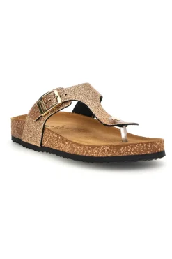 Goldfarbene Zehenstegslipper mit Glitzer und Lederinnensohle S31Y820-SUPERGA Hot