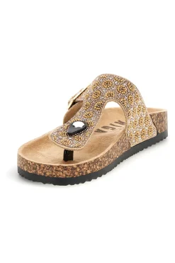 Gold Zehensteg Hausschuhe mit Strass 15612-PRIMA RIGA Outlet
