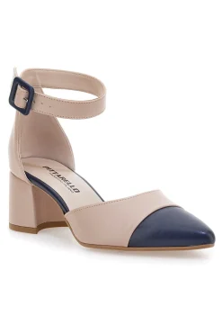 Hautfarbene Pumps mit blauer Spitze und Blockabsatz PICTARELLO 113-PITTARELLO