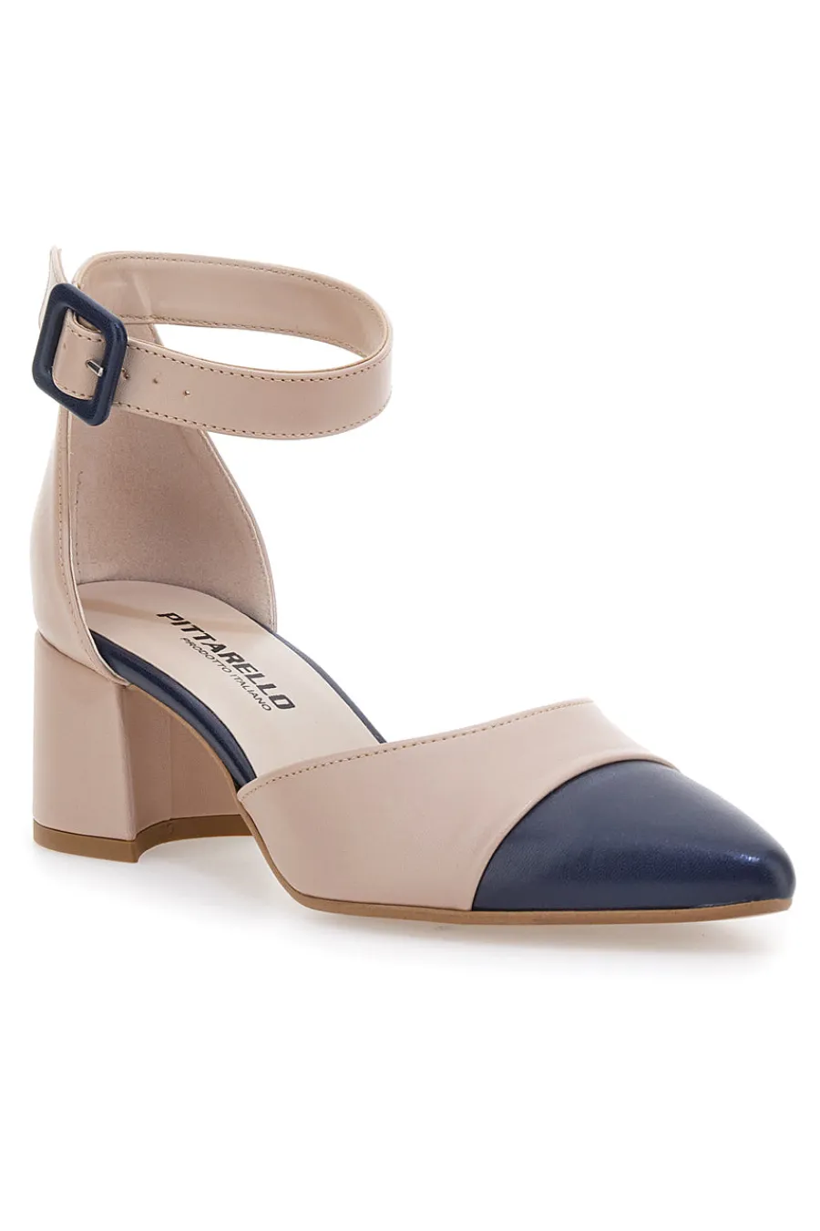 Hautfarbene Pumps mit blauer Spitze und Blockabsatz PICTARELLO 113-PITTARELLO